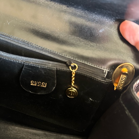 Vintage 90s Gucci Lady Lock Black Lizard 2-Way Purse - Picture 4 of 5